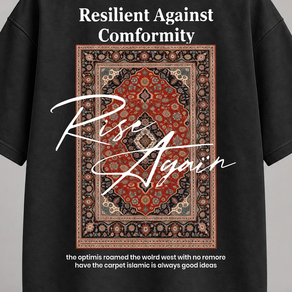 KIFL Rise Again tee – close-up of carpet print detail