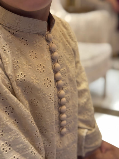 KIFL - ChikanKari Cotton Kurta (Cream) - KIFL