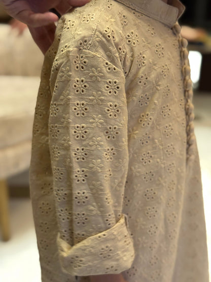 KIFL - ChikanKari Cotton Kurta (Cream) - KIFL
